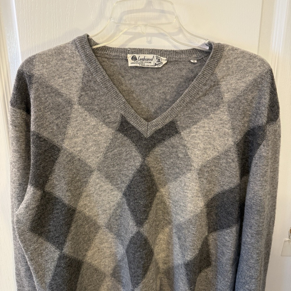 Mapier 100% Wool Sweater Gray Size Large Made In Italy‎ Long Sleeve V-Neck - Picture 2 of 5